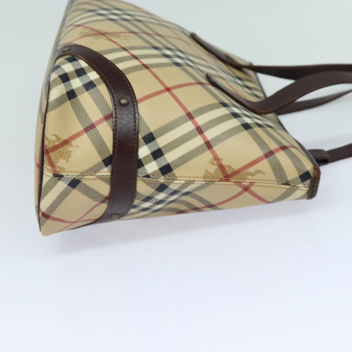Burberry Luxury Nova Check Tote Bag Pvc Auth Mr261 Leather Beige
