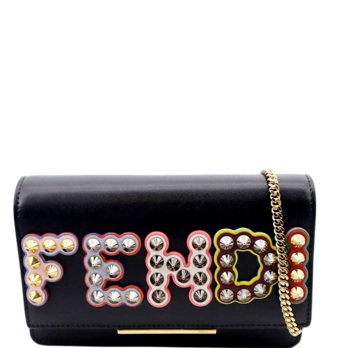 Fendi Studded Woc Crossbody Clutch Leather Black Logo Clutch Bag