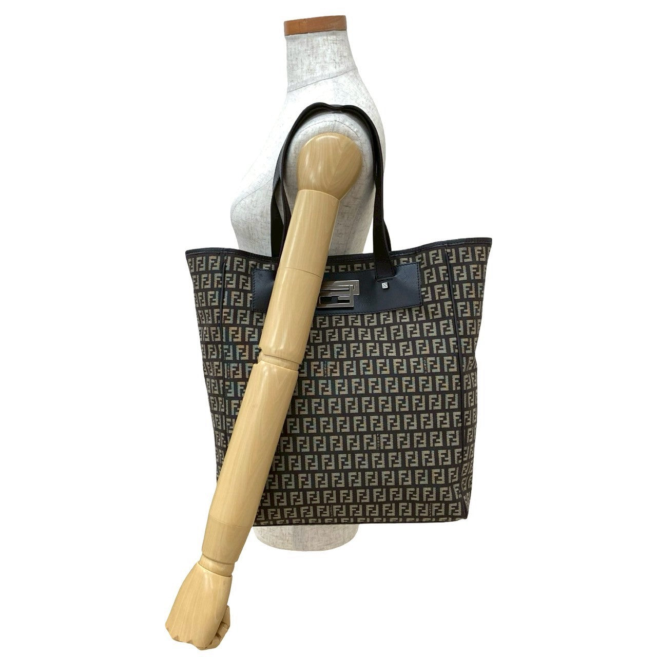 Fendi Zucchino Ff Tote Bag Leather Canvas