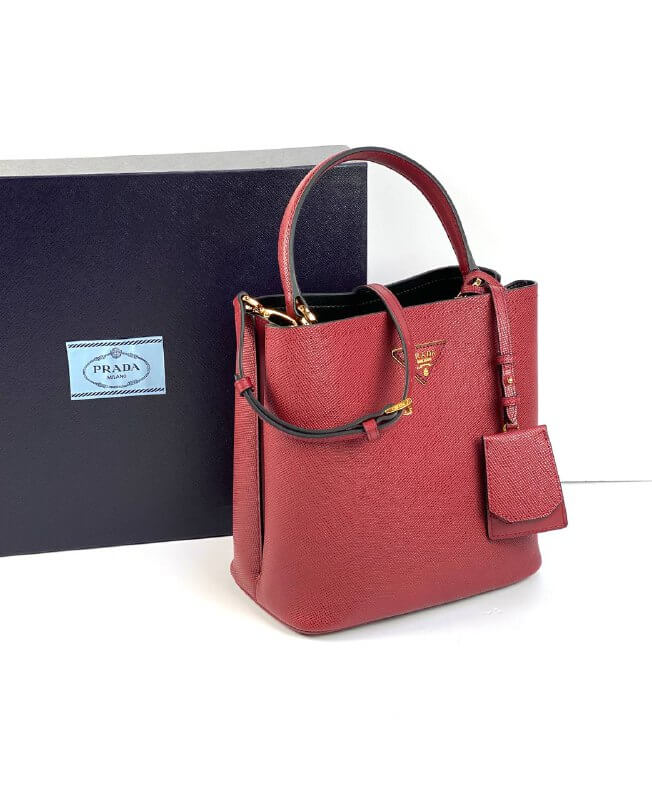 Prada Panier Bag In Leather Saffiano Red Travel Bag