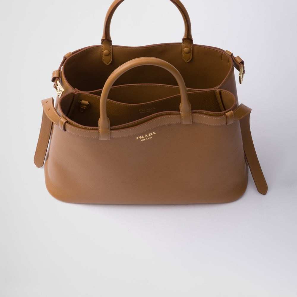 Prada Buckle Handbag With Double Belt Leather Medium