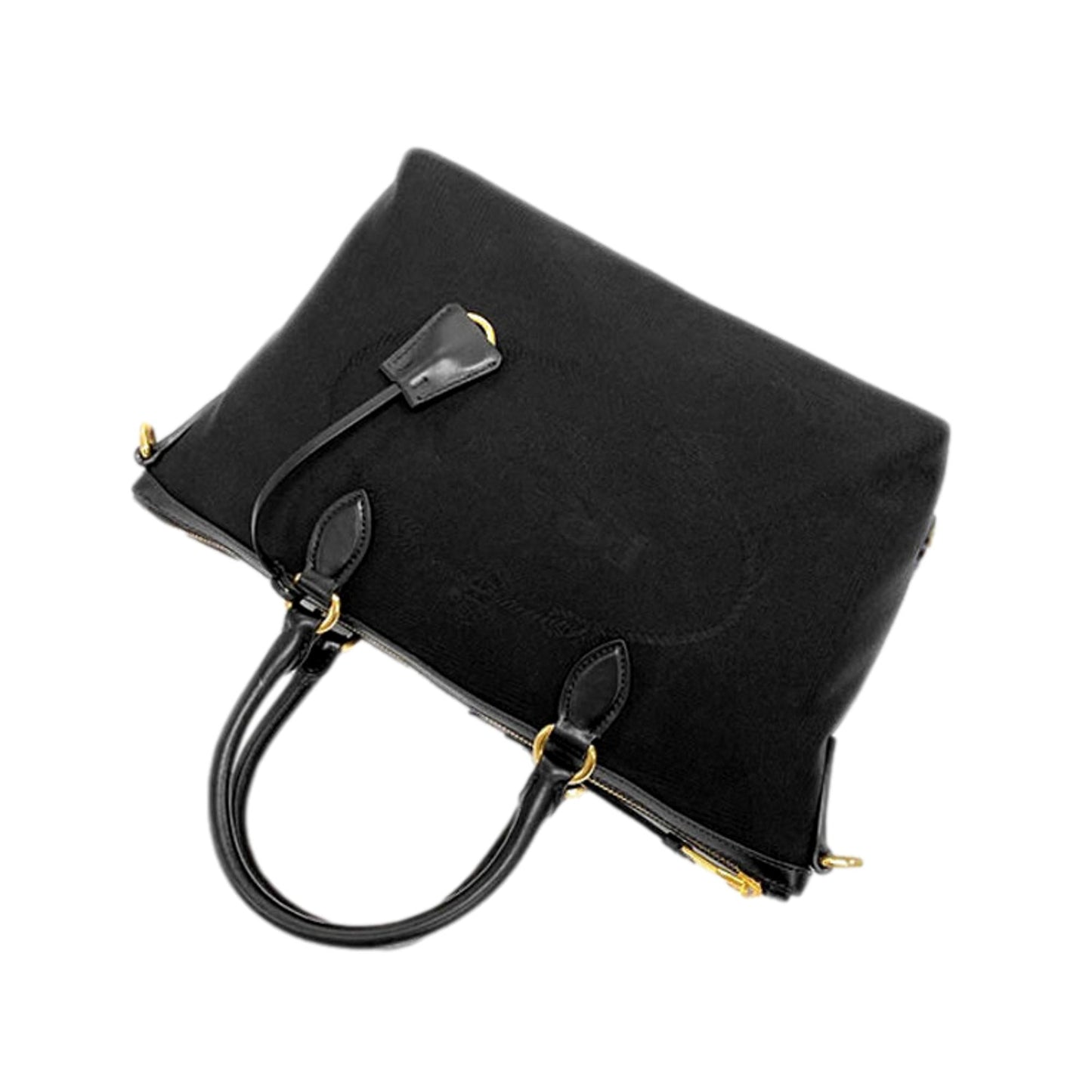 Prada Jacquard Trim Satchel Leather Canvas Black Satchel Bag