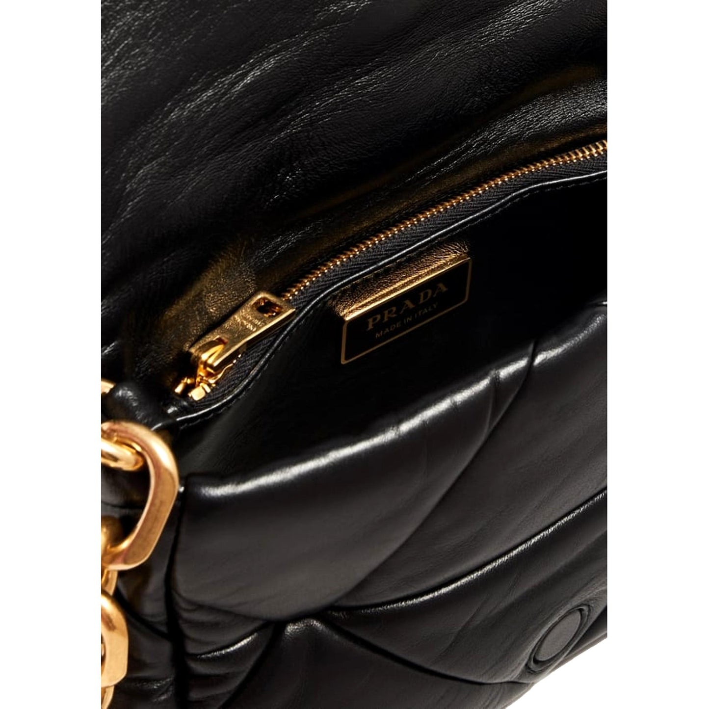 Prada Logo Nappa Patch Shoulder Bag Leather Quilted Black