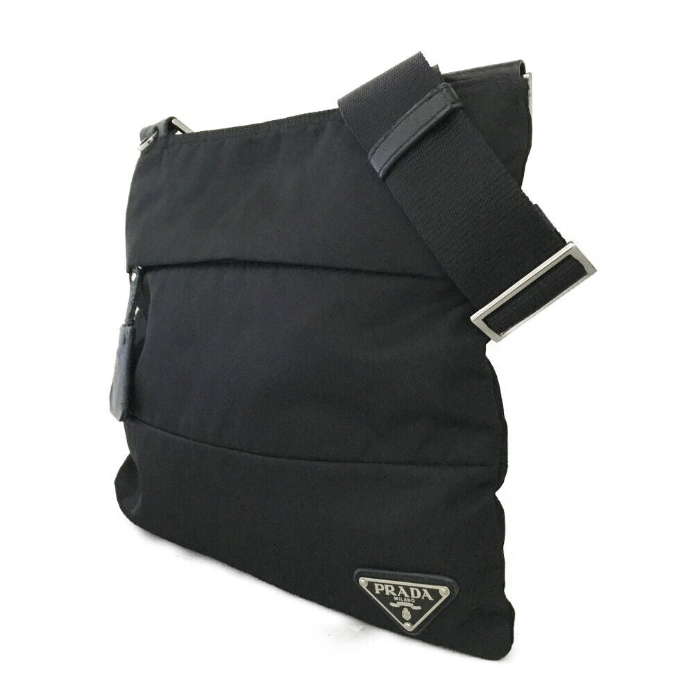 Prada Plate Shoulder Bag Nylon Black Logo
