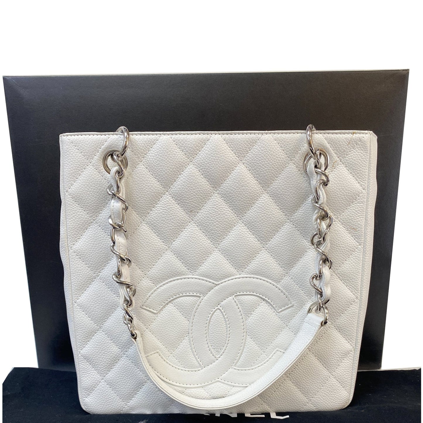 Chanel Petit Shopping PST White Travel Bag
