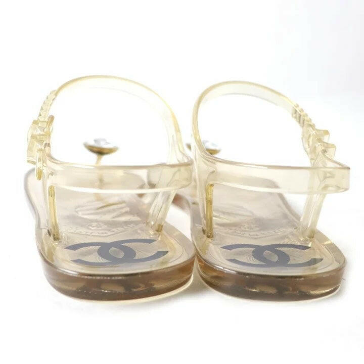 Chanel Gold Jelly Sandals with Crystal Accents - Size