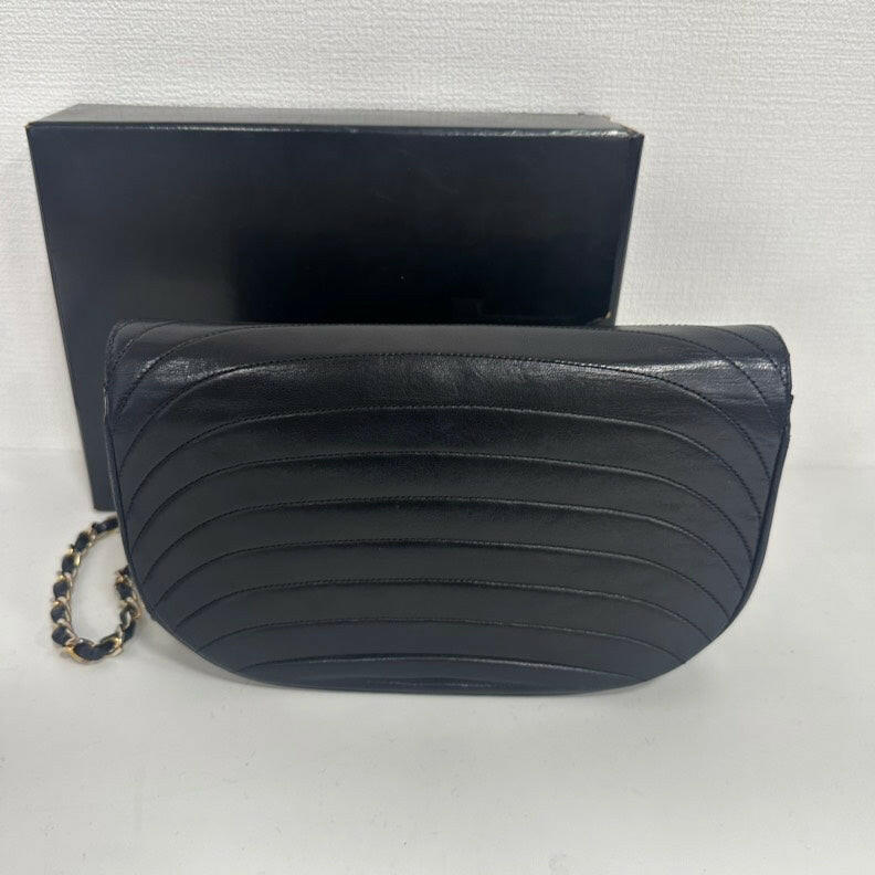 Chanel Black Lambskin Half Moon Flap Chain Bag - Medium Size