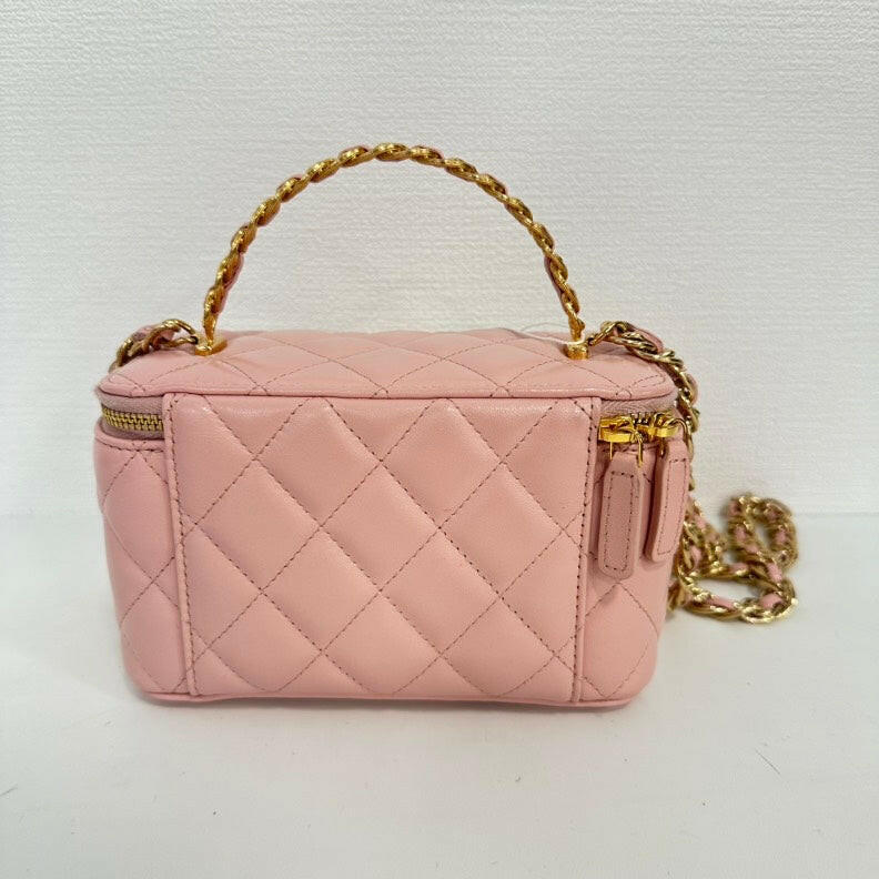 Chanel Lambskin Pink -Way Top Handle Vanity Case with Gold Hardware