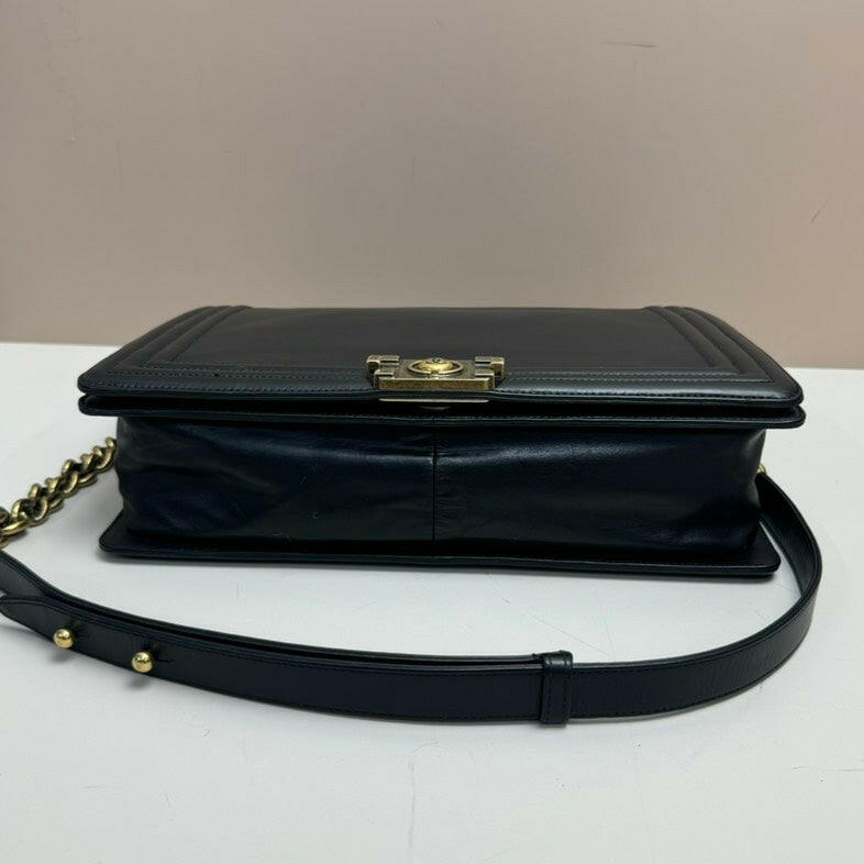 Chanel Boy Lambskin Flap Bag Large Black Gold-Tone Hardware