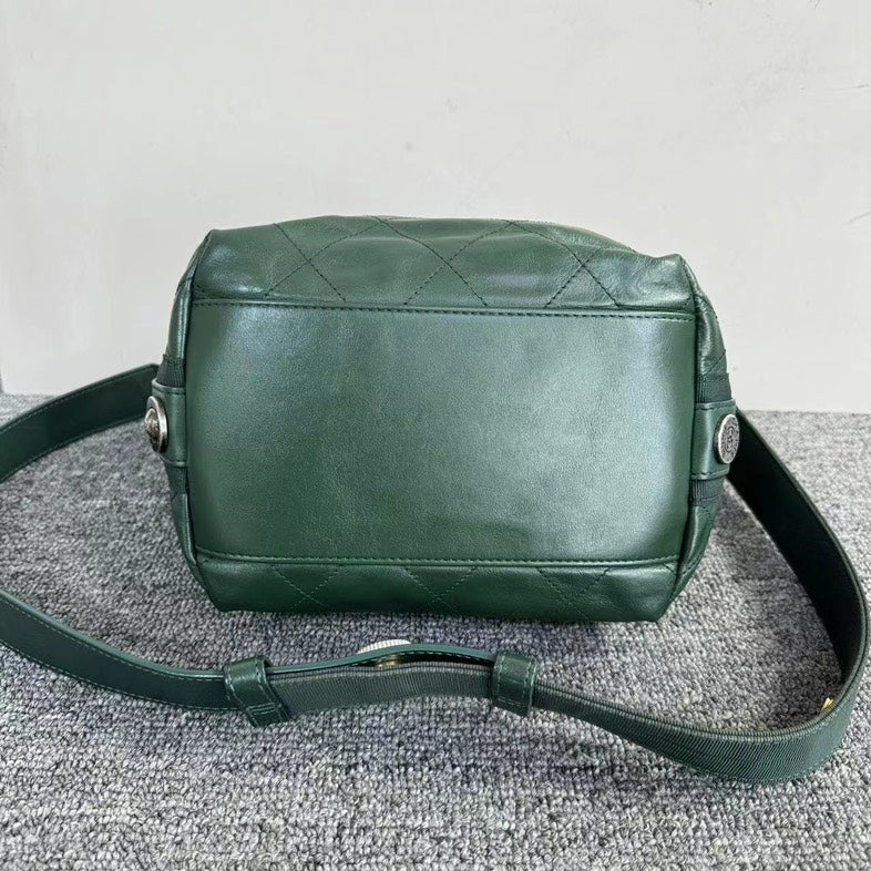 Chanel Two Ways Green Leather Quilted Bag Medium Size