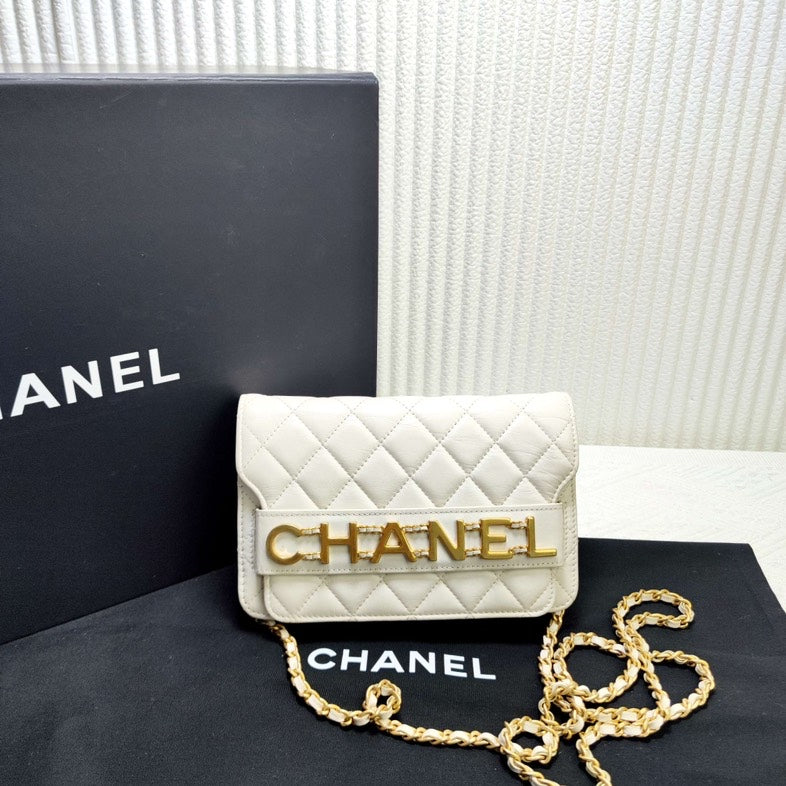 Chanel WOC Wallet On Chain White Leather Quilted Small Bag