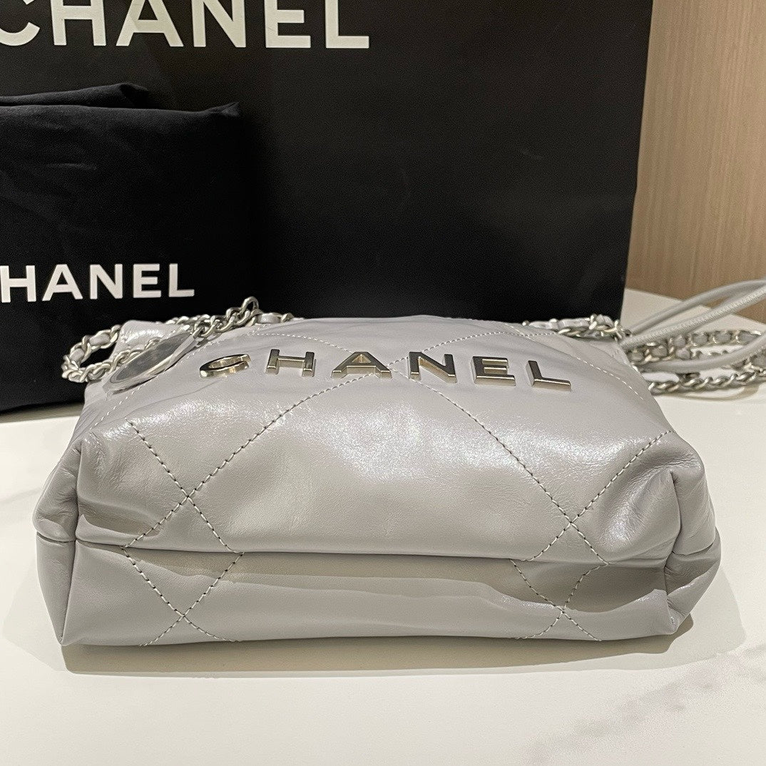 Chanel Mini Bag Gray Leather Shoulder Bag with Chain Strap