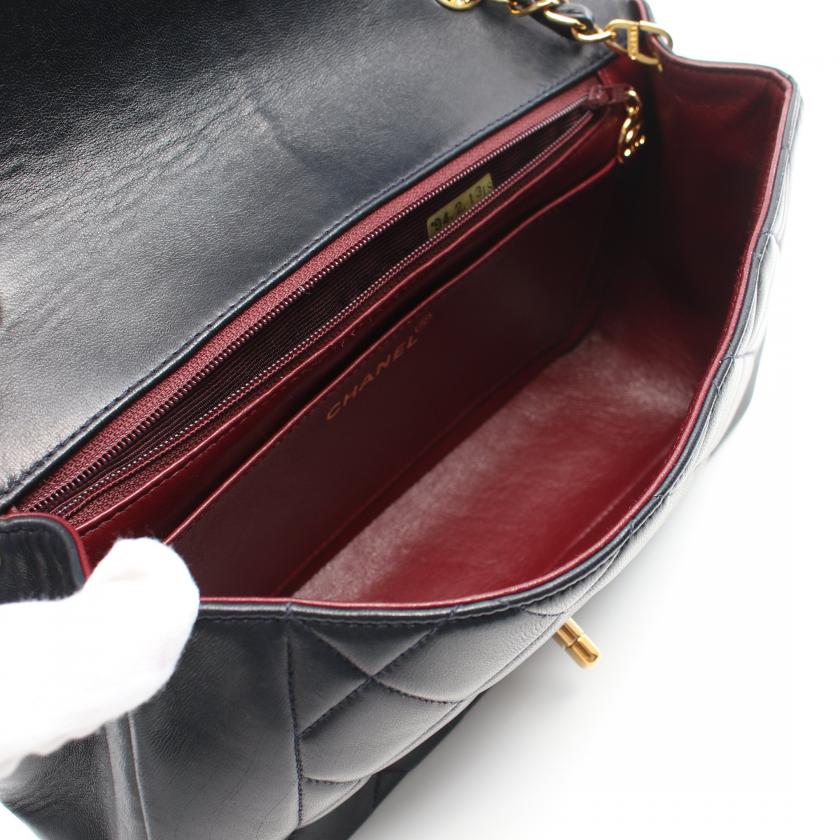 Chanel Matelasse Diana Flap Chain Shoulder Bag Lambskin Dark Navy Gold Hardware