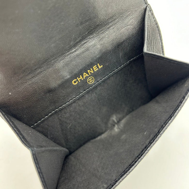 Chanel Black Leather Clutch Wristlet Small Classic Flap Accessory
