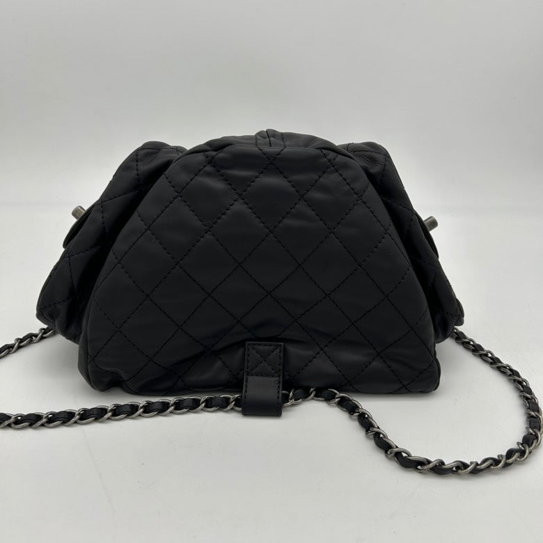 Chanel ways Black Leather Backpack Bag With Chain Straps