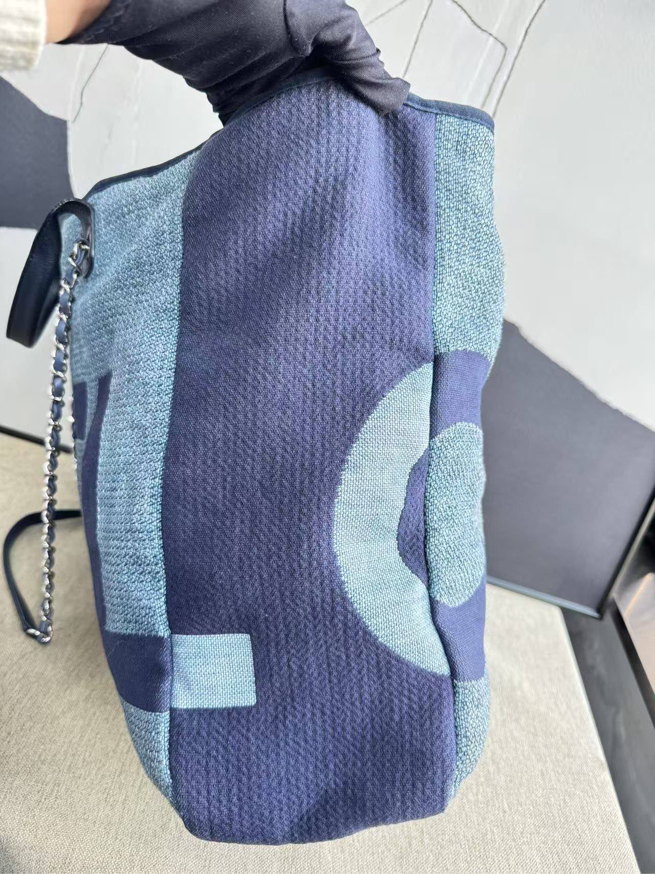 Chanel Deauville Tote Bag Blue Canvas Large