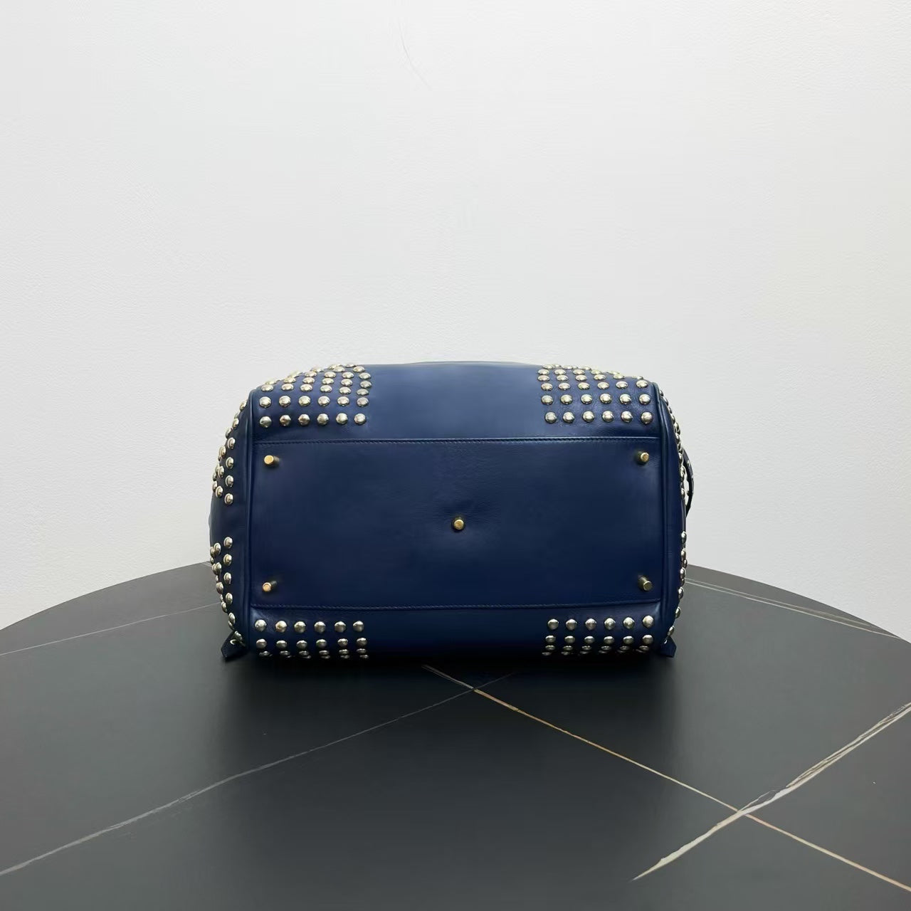 Burberry Luxury Studded Tote Bag In Leather Navy