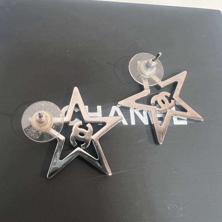 CHANEL Star Crystal Silver Earrings