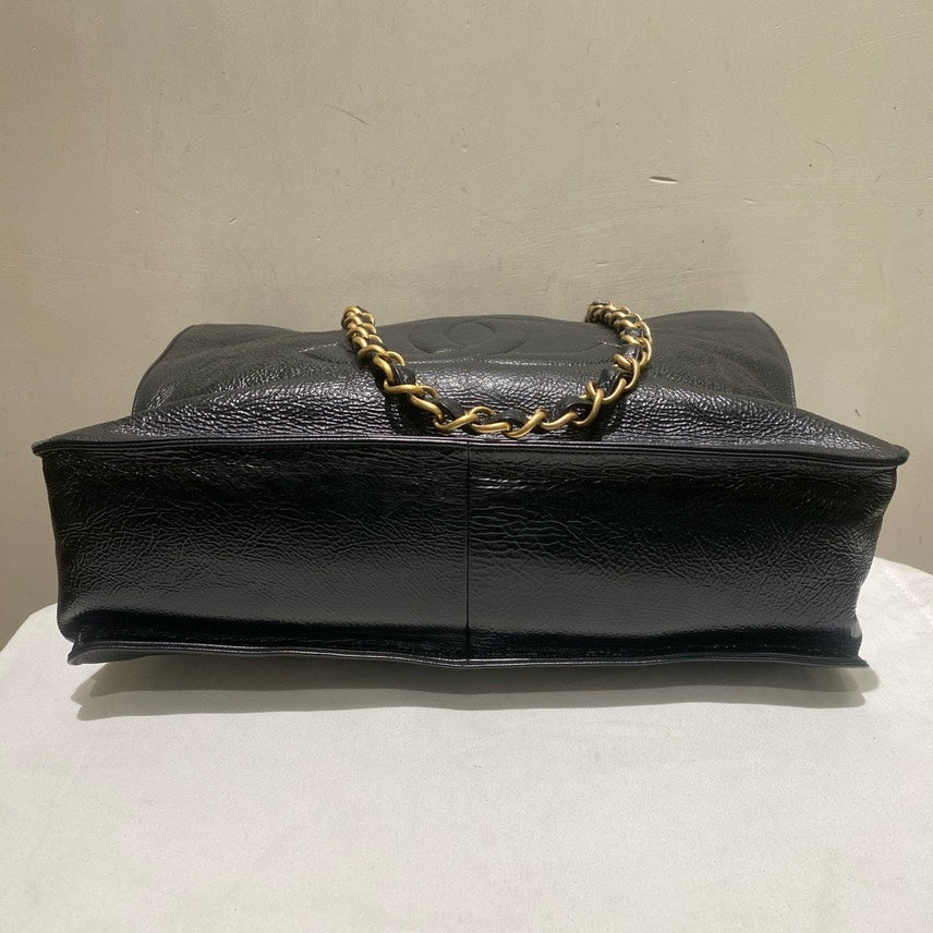 Chanel Large Shopping Bag Black Leather Tote
