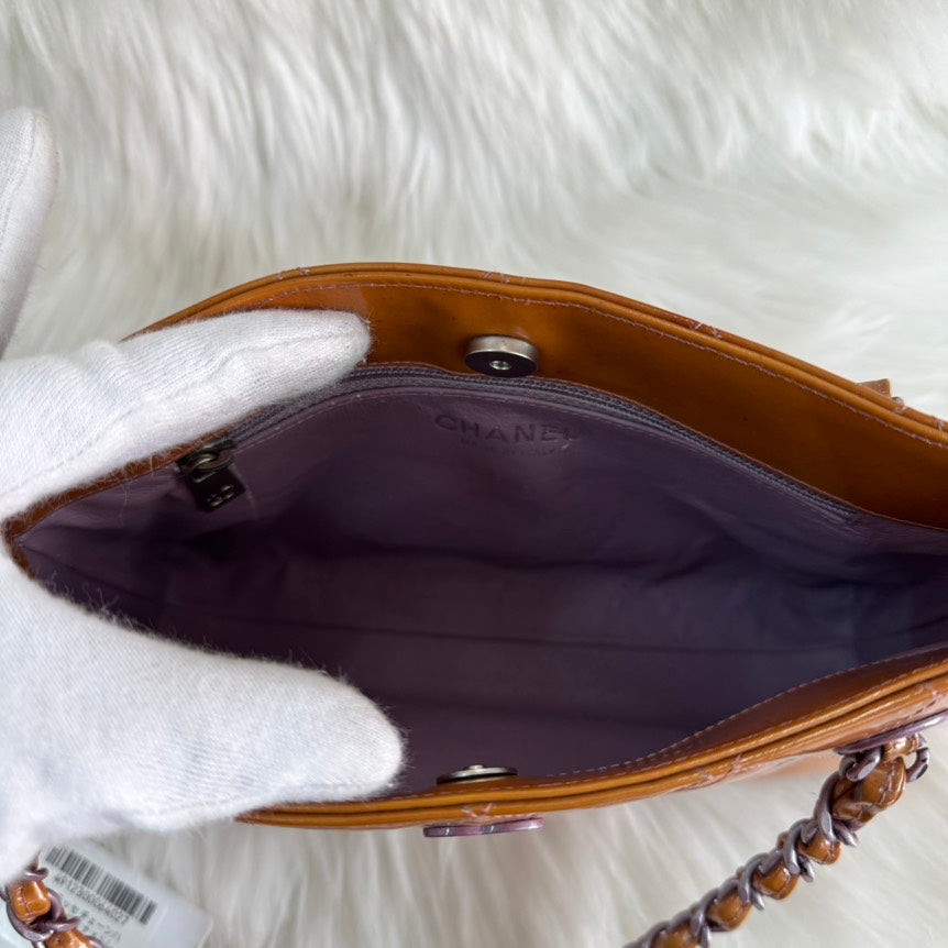 Chanel Patent CC Mini Handbag - Camel - Preloved