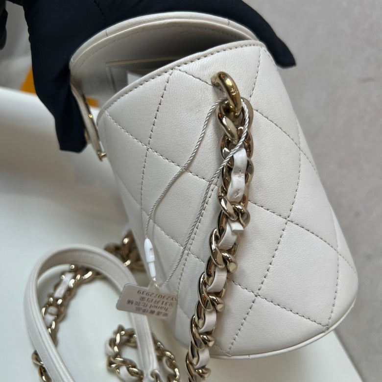 CHANEL Classic Quilted White Leather Crossbody Bag
