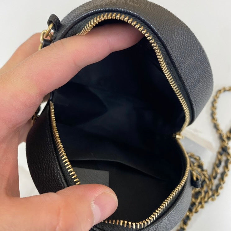 Chanel Caviar Skin Black Round Crossbody Bag E