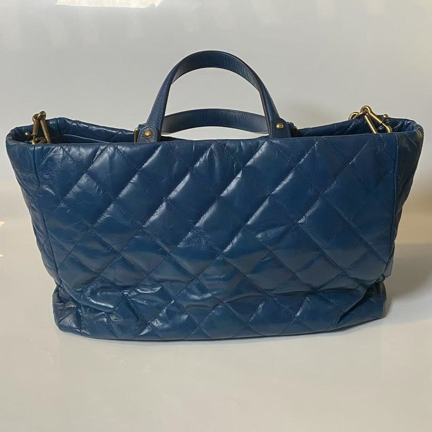 Chanel Quilted Blue Leather Tote Bag