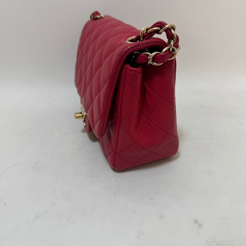 Preloved Chanel CF Mini Square Bag Red Leather Crossbody
