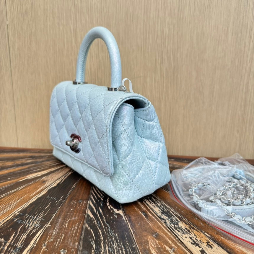 Chanel Mini Coco Handle Bag in Light Blue Quilted Leather