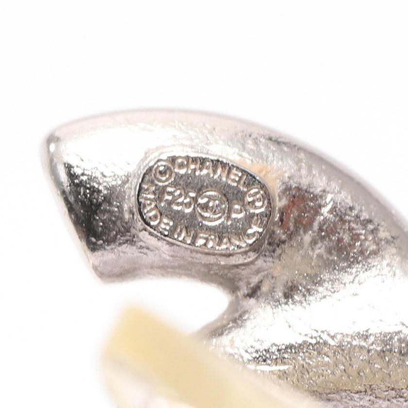 CHANEL Coco Mark Rhinestone Earrings Silver Clear Condition A