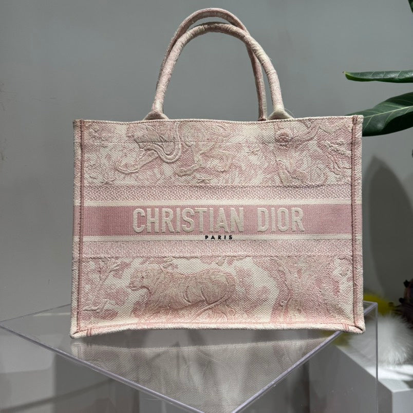 Dior Handbag Christian Book Tote Zoo Series MM Pink Tote Bag