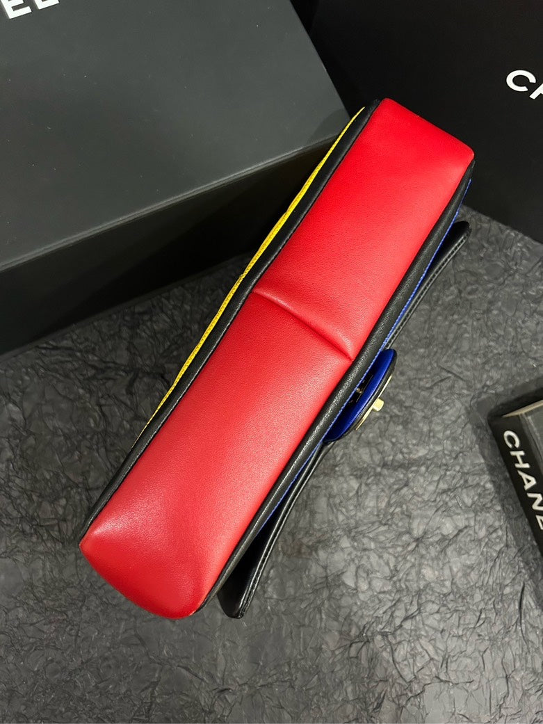 Chanel Tricolor Red/Yellow/Blue CF Bag cm×cm - Medium Leather Shoulder Bag