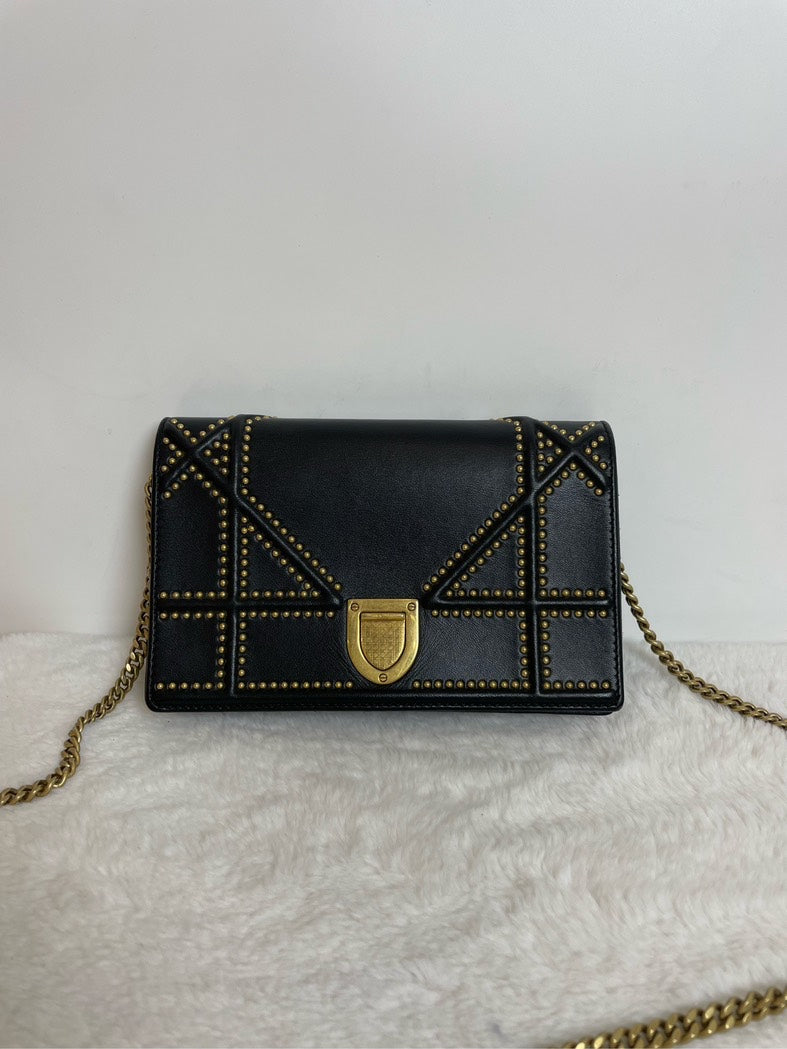 Dior Handbag Christian Rama Studded Crossbody Bag Black