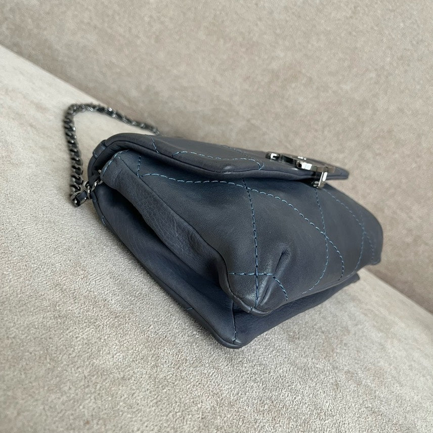 Chanel Preloved Quilted Shoulder Bag in Gray Leather