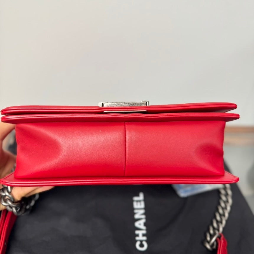 Chanel Boy Bag Red Lambskin Crossbody Bag