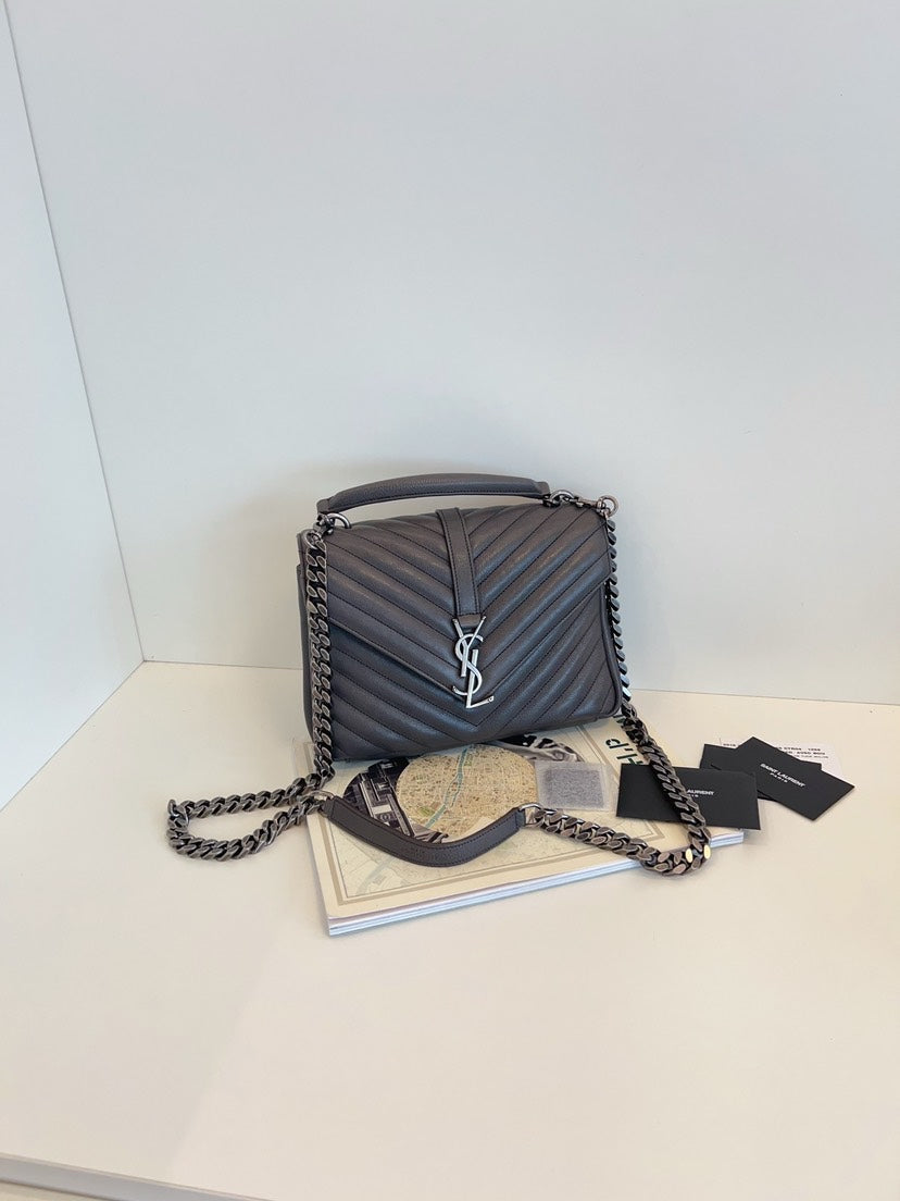 YSL Saint Laurent Bag College 23x17x5cm Gray Mini Mini Bag