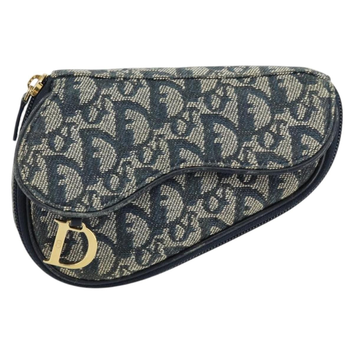 Dior Clutch Bag Christian Saddle Coin Purse issimo Clutche Canvas Blue