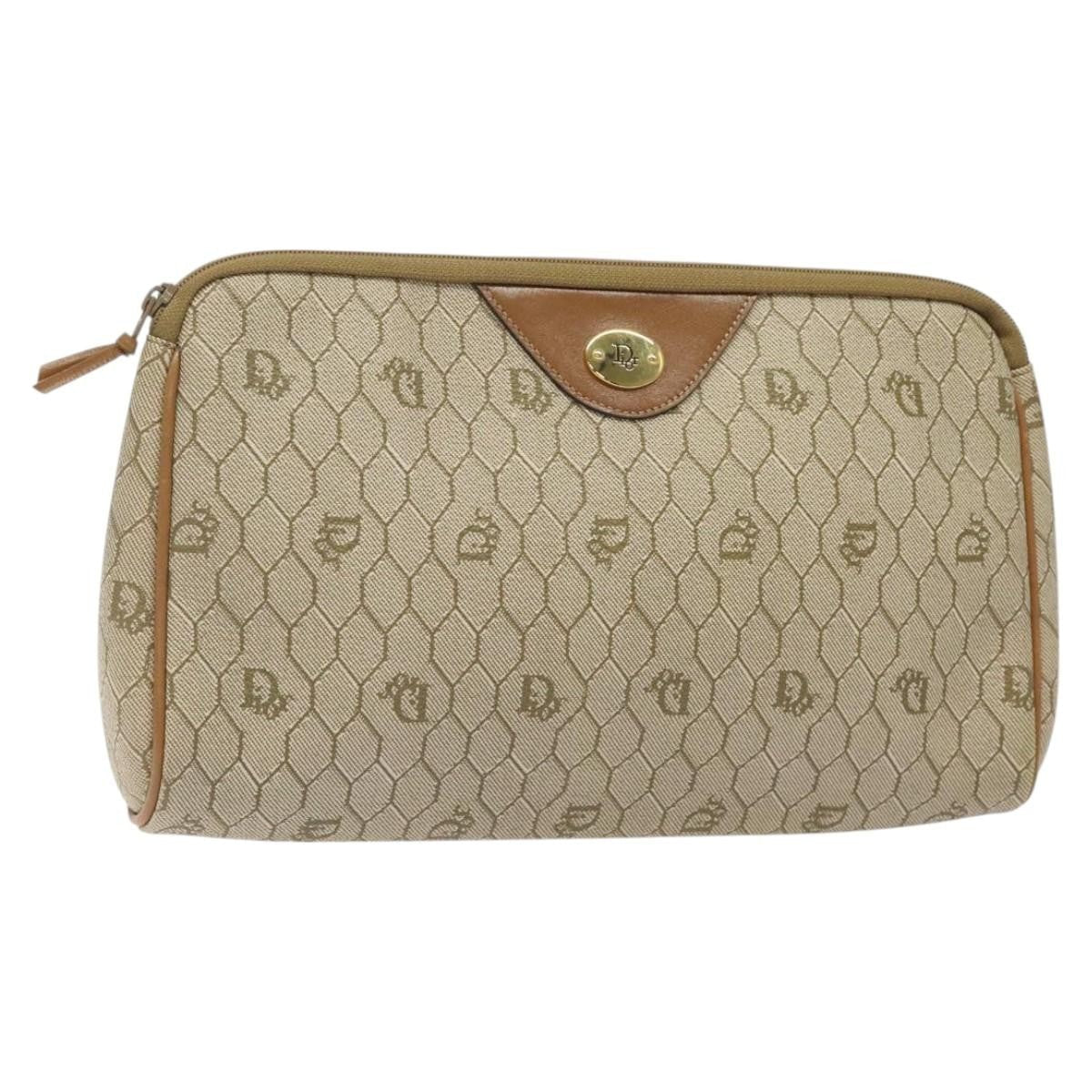 Dior Clutch Bag Christian Honeycomb Pouch Coated Pvc Clutche Canvas Beige Zip Clutche Pouche Bag