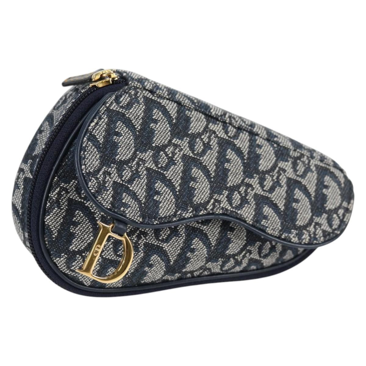 Dior Handbag Christian Saddle Pouch issimo Bag Canvas Blue Navy