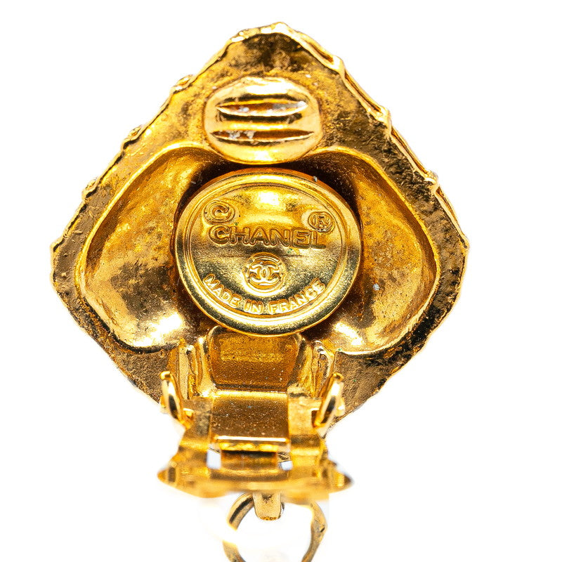 Chanel Gold Plated Matelassé Rhombus Motif Bijou Earrings