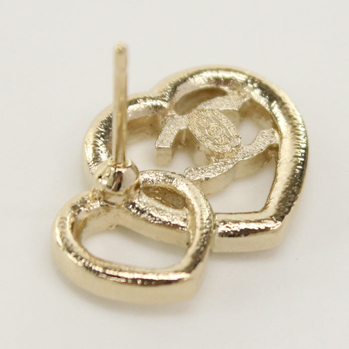 Chanel Pierce COCO Mark Heart Motif Pierce Gold Jewelry