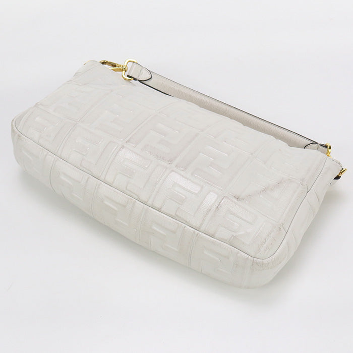 Fendi 8Br771 Handbag Zucca Mamma Baguette Bag 2Way Handbag Leather White Large Shoulder Bag