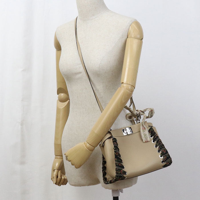 Fendi 8Bn244 Handbag Peek Boo 2Waytote Bag Calf Women Leather Calf Leather Beige