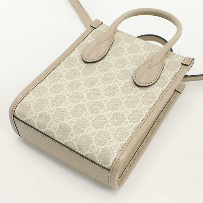 Gucci Interlocking G 2WAY GG Supreme Leather Canvas Beige Mini Tote Bag