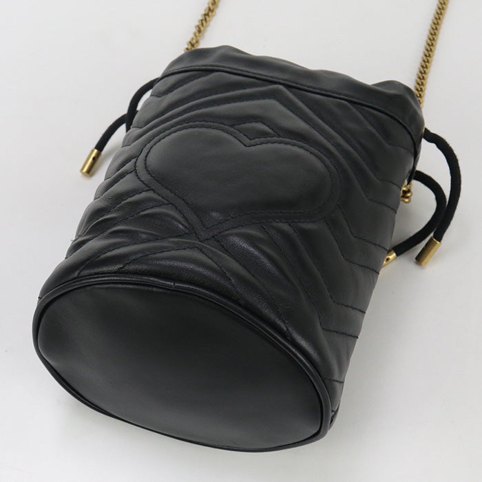 Gucci DTDRT GG Marmont Black Small Bucket Shoulder Bag