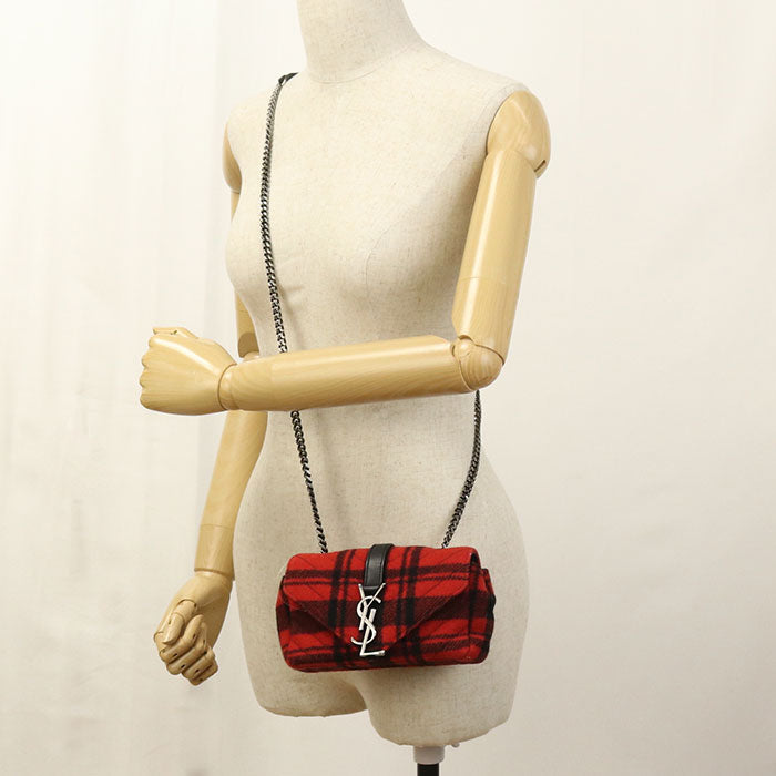 Saint Shoulder Bag Checked Chainshoulder Bag Wool Leather Red