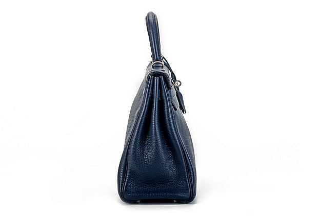 Hermes Kelly Nuit Clemence Handbag Satin Blue Travel Bag