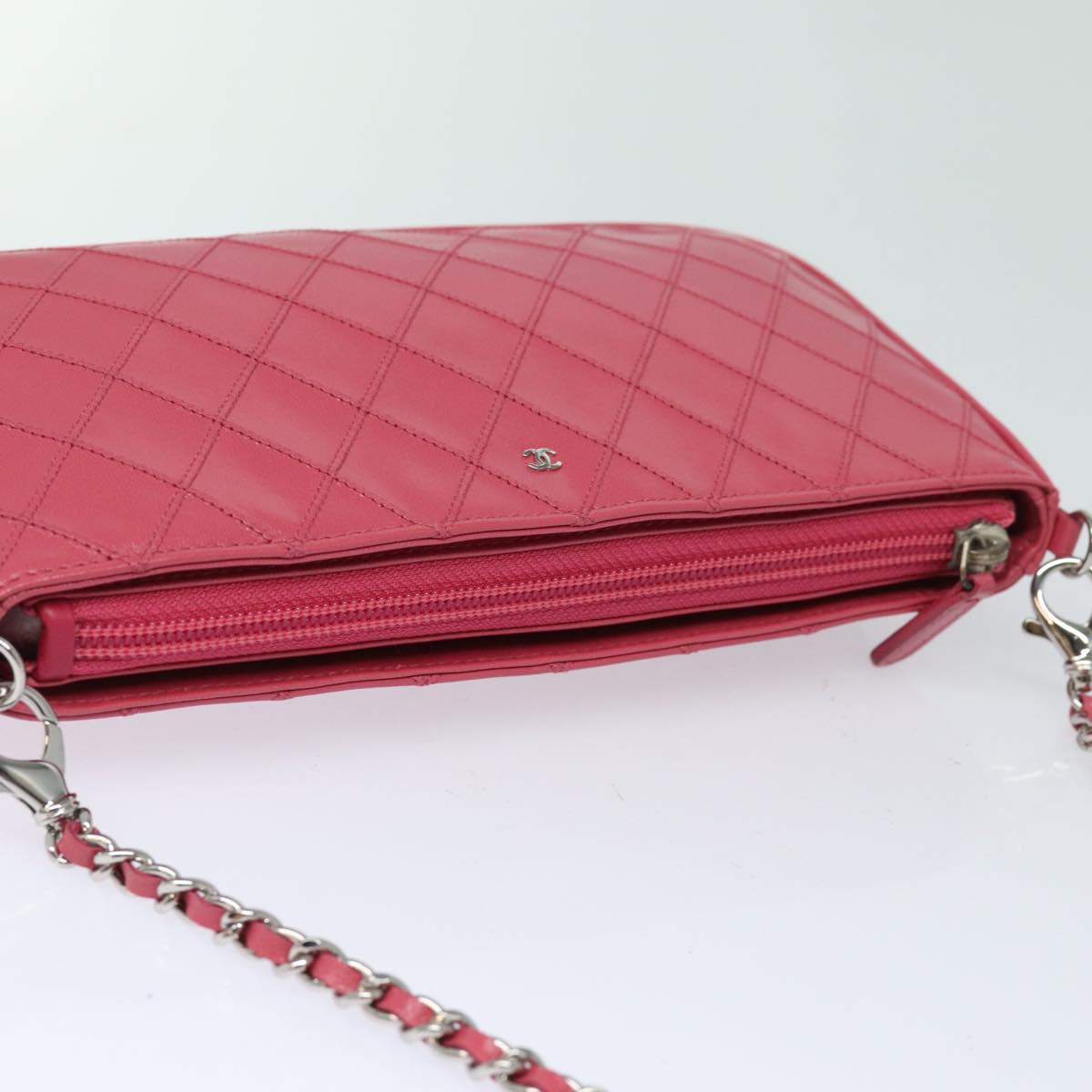 Chanel Bicolore Chain Accessory Pouch Lamb Skin Pink CC Auth ykA