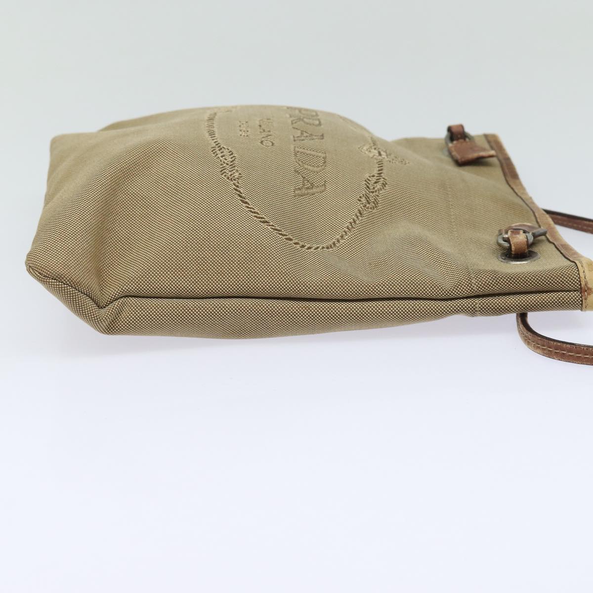 Prada Shoulder Bag Auth Canvas Beige Silver