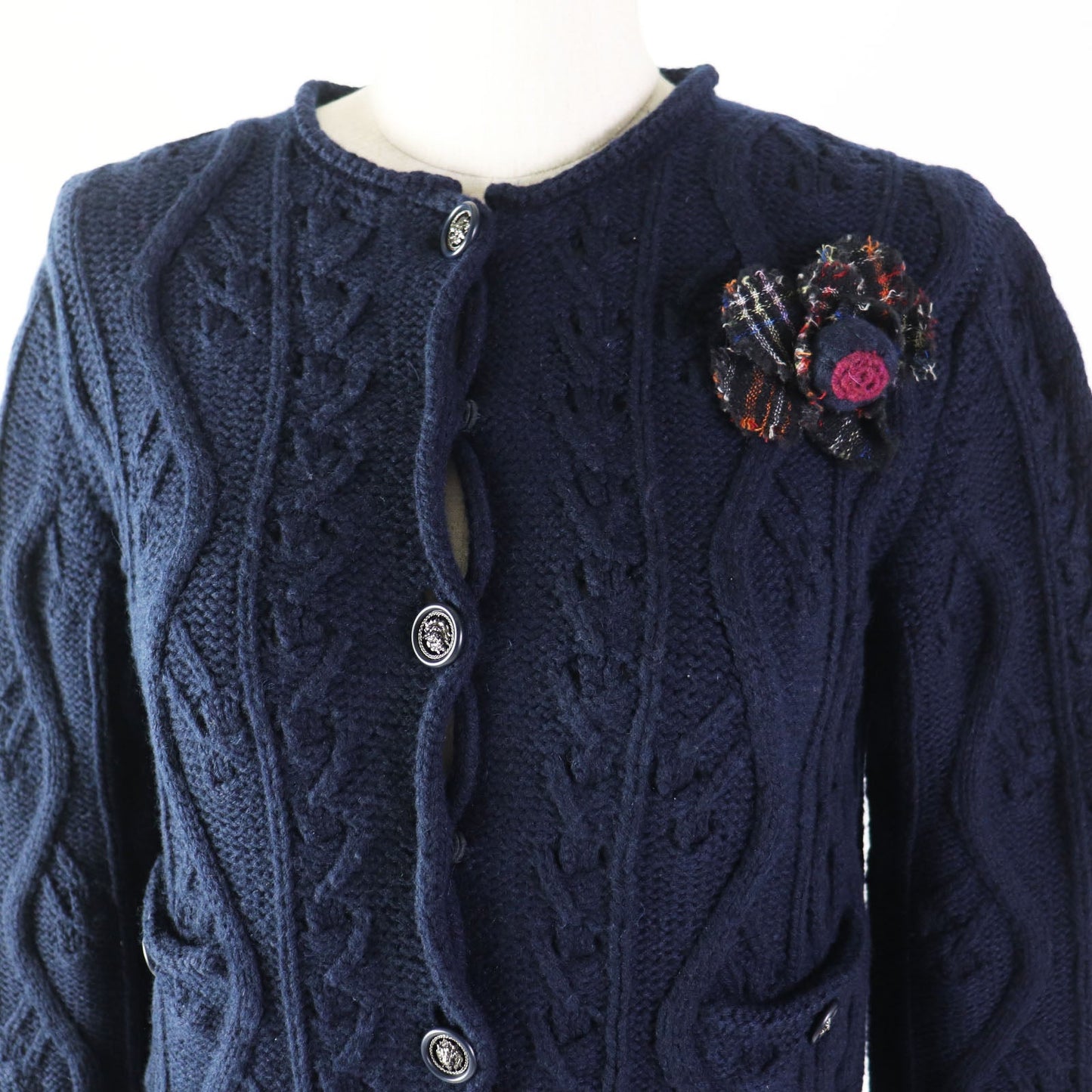 Chanel Cashmere Cable Knit Cardigan Navy Bag
